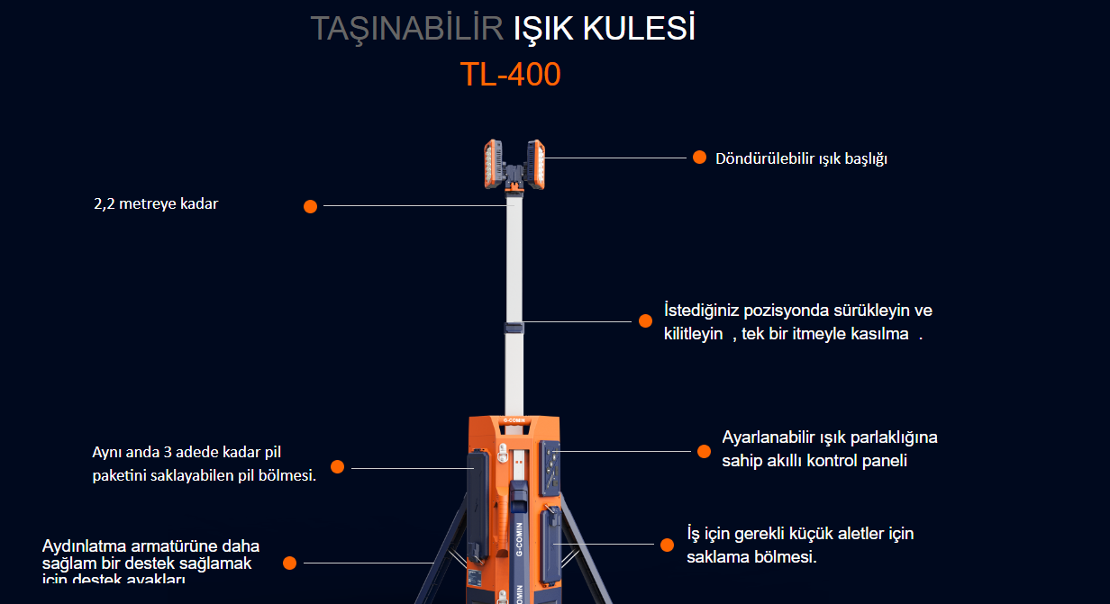 OLAY YERİ AYDINLATMA KULESİ TL100-200-300-400-500 LITEGO SERİSİ TAŞINABİLİR - Görsel 6